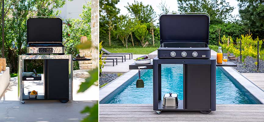 stainless steel and steel griddle trolley