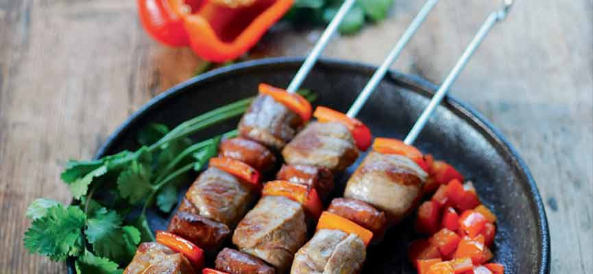 Lamb et merguez skewers a la Plancha Lamb et merguez skewers a la Plancha